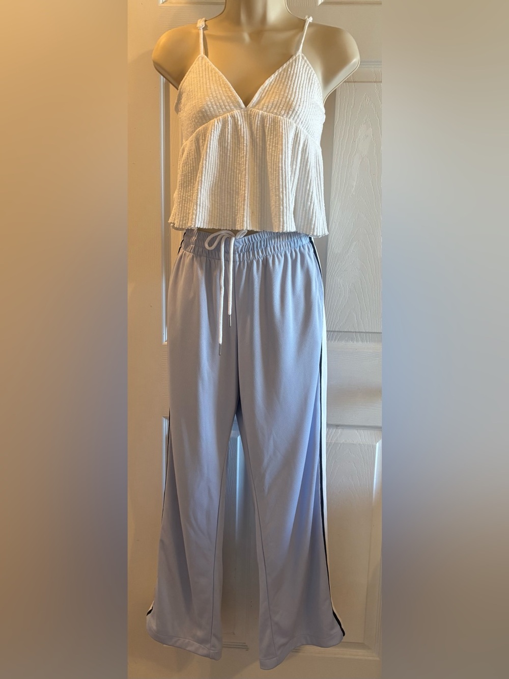 Abercrombie and Fitch Light Blue Women's Track Pants with Side Stripe